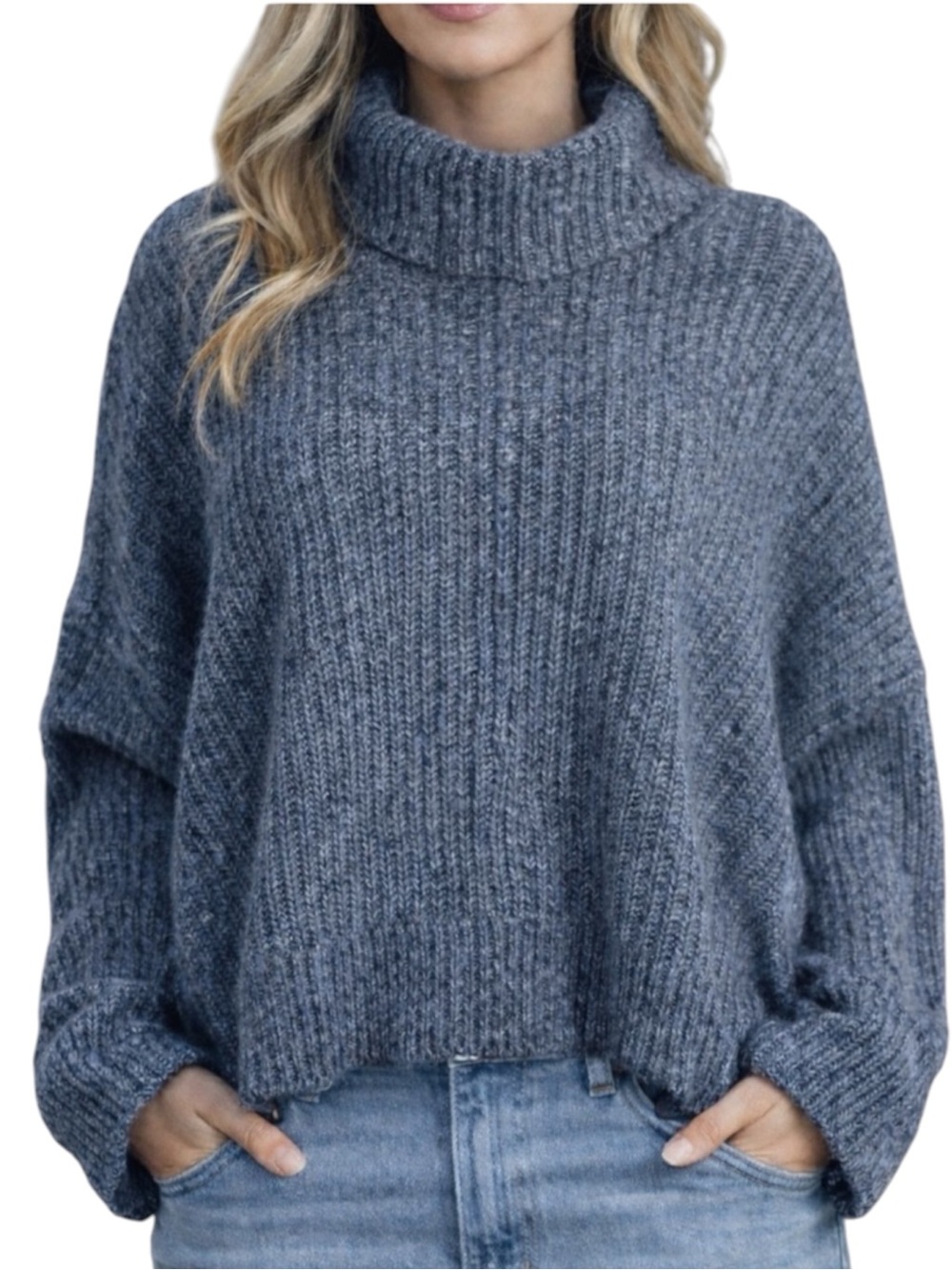 Lucky Brand blue cowl neck cropped sweater size large